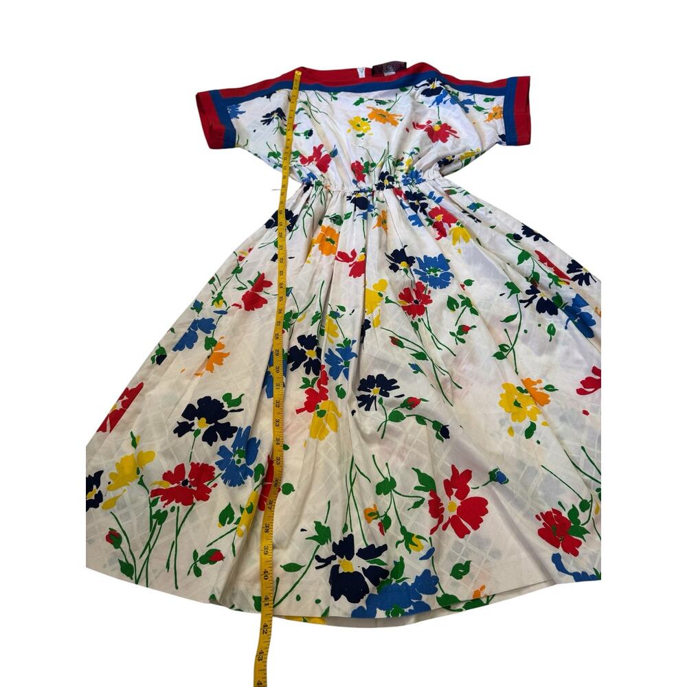 Vintage ‘70s ‘80s Bright Floral Midi Dress Size 12 SANS ÂGE Red Blue White Green - Picture 10 of 11
